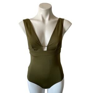 LIVYSTONE Louise One Piece Plunging Neck Swimsuit Olive Green EU 44